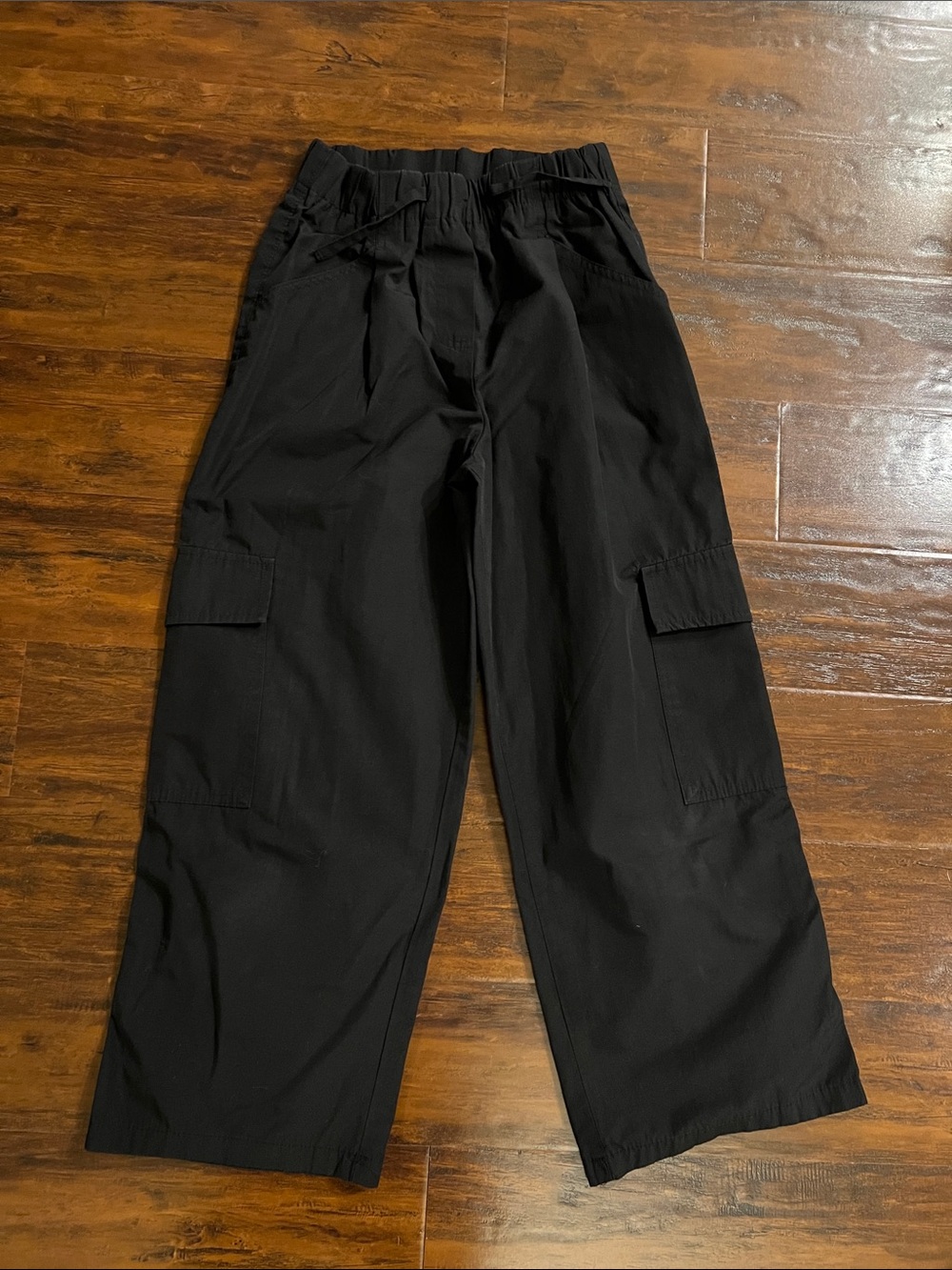 Zara Black Elastic Waist Cargo Wide-Leg Pants Size Girls 11-12